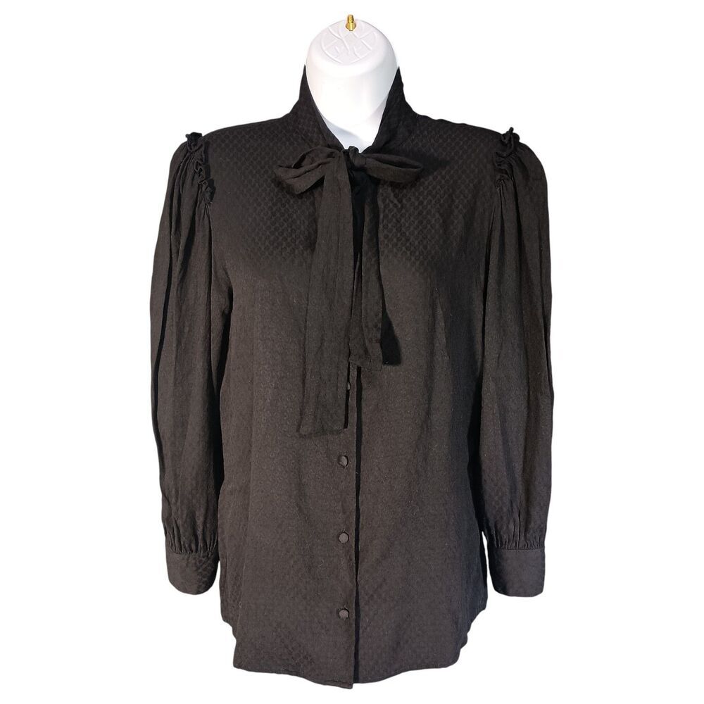 Goop G. Label By Gwyneth Paltrow Button Up Shirt Blouse Bow Neck Black 6